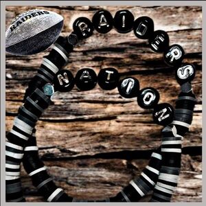 Raiders Nation - NFL -Black- Gray, Clay Beaded Bracelet Set ( new Handmade )